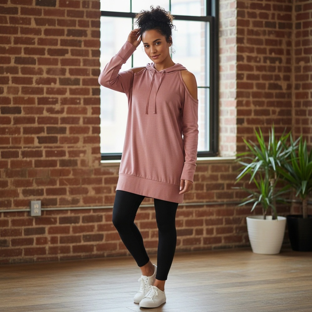 NWT Gypsies & Moondust Women's Pink Lounge Hoodie Cold Shoulder Cutout Style